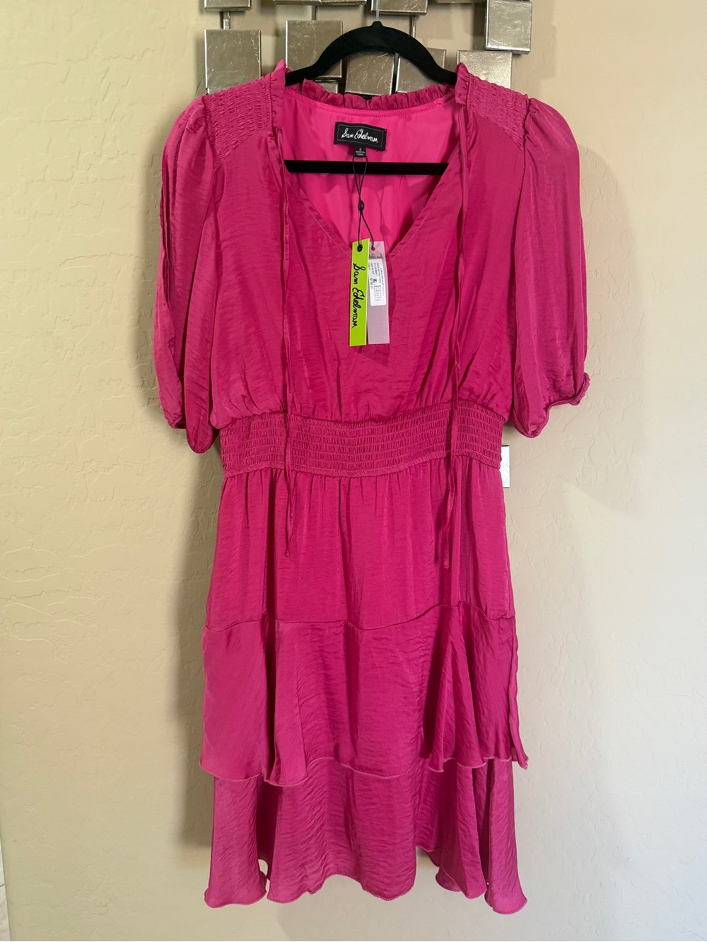 Sam Edelman Hot Pink V-Neck Tiered Dress